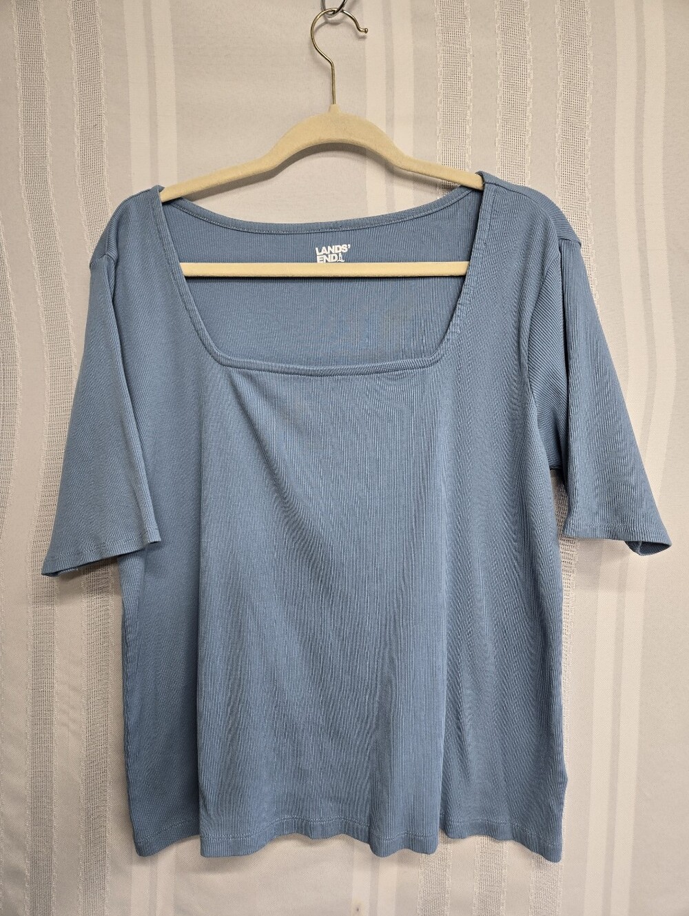 Lands' End Light Blue Square Neck Knit Top Size XL/P/18